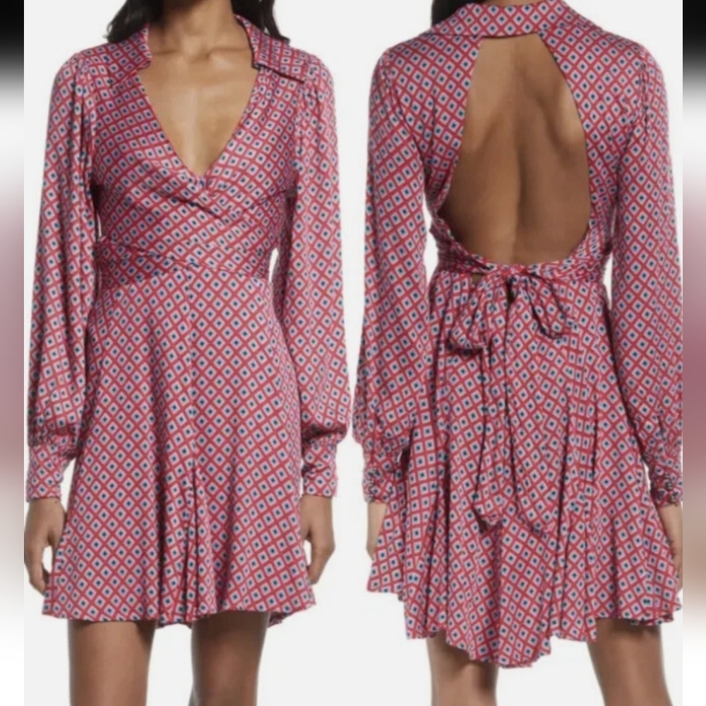 FREE PEOPLE IT TAKES TWO SLEEVES MINI DRESS BACK CUTOUT SIZE LARGE